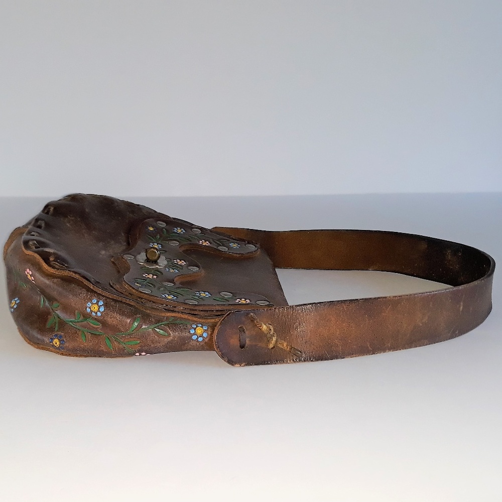 Floral Stamped Leather Shoulder Bag Vintage - Picture 6 of 8